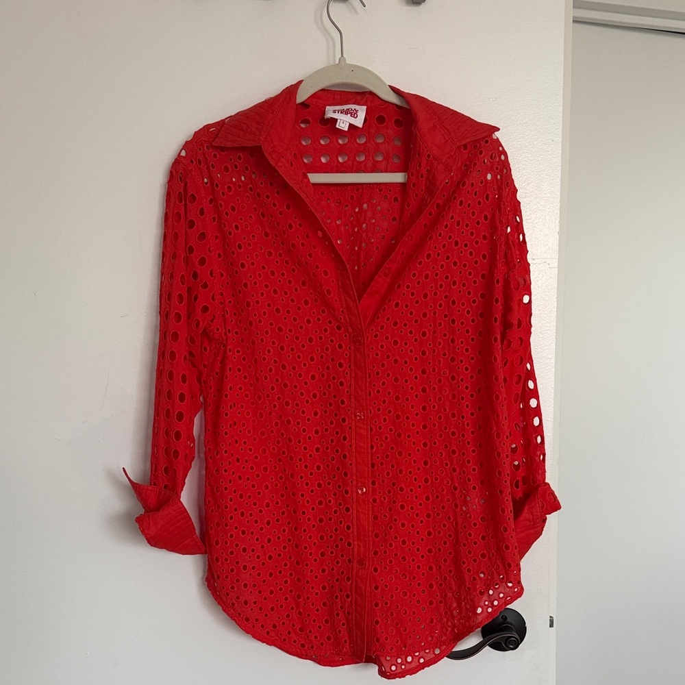 Red solid and striped cover up size small